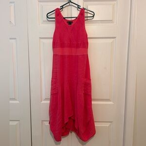 Chelsea & Theodore Vibrant Pink High Low Dress Linen Cotton Small